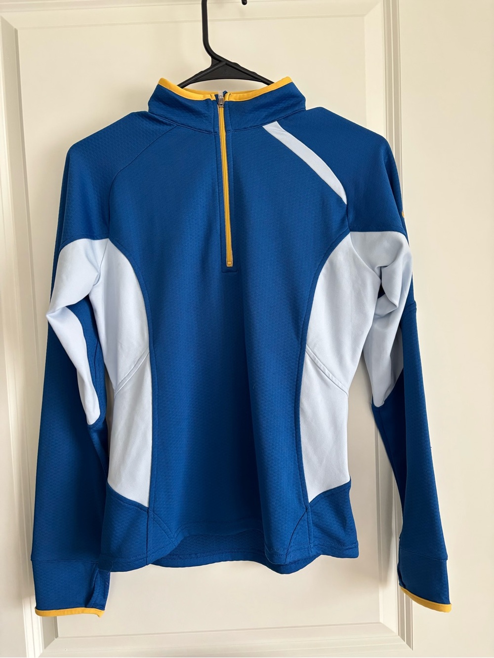 Nike Blue Half‑Zip Athletic Pullover with White Panels and Yellow Trim